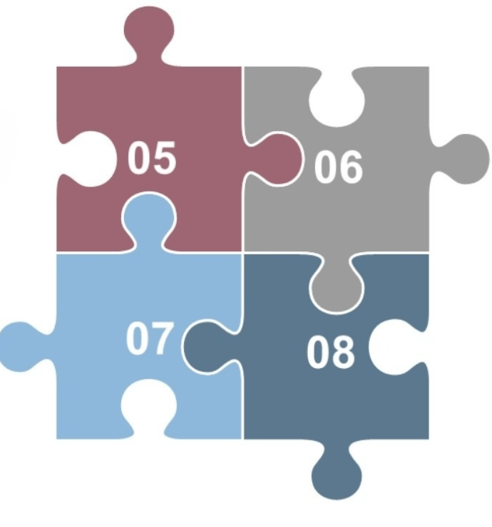 Bild von vier ineinandergreifenden Puzzleteilen auf denen die Zahlen 5 bis 8 stehen