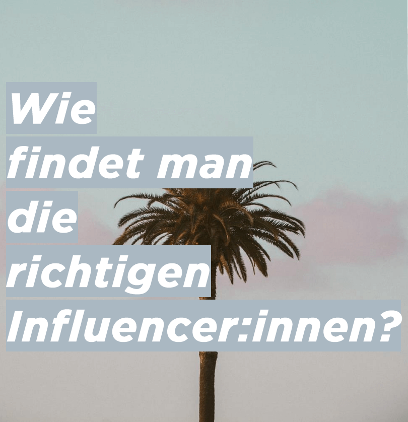 Foto einer Palme im Sonnenuntergang, mit dem weißen Text davor: Wie findet man die richtigen Influencer:innen? 